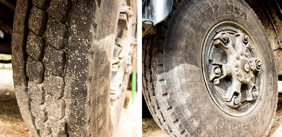 Baustellenprofil auf LKW Reifen